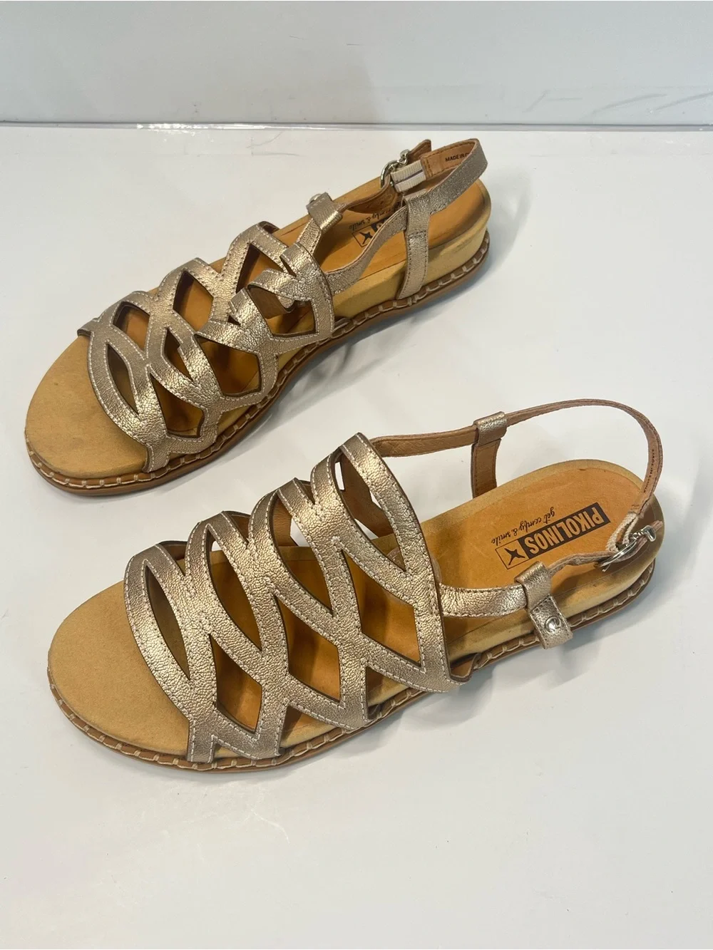 Pikolinos Gold Metallic Leather Strappy Sandals EU 40